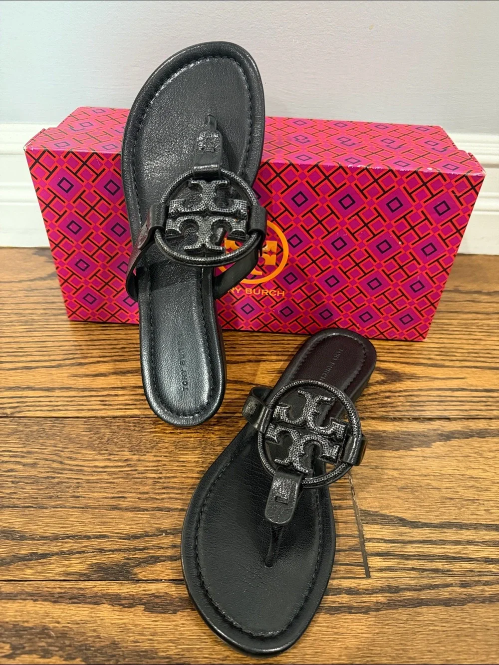 Tory Burch Miller Logo Thong Sandals with Round Emblem